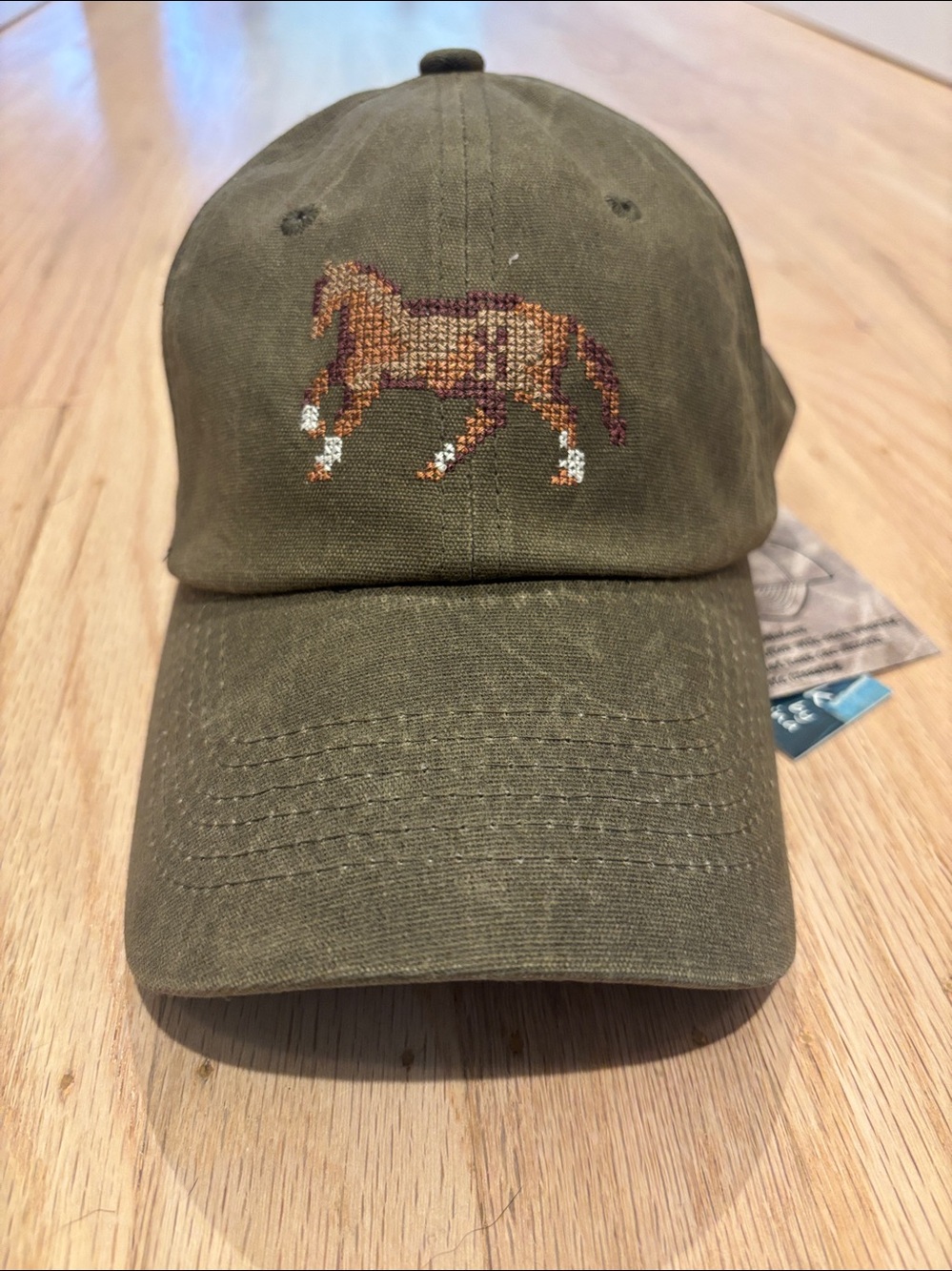 NWT Patchwork by Valentina Olive Green Horse Embroidered Baseball Cap